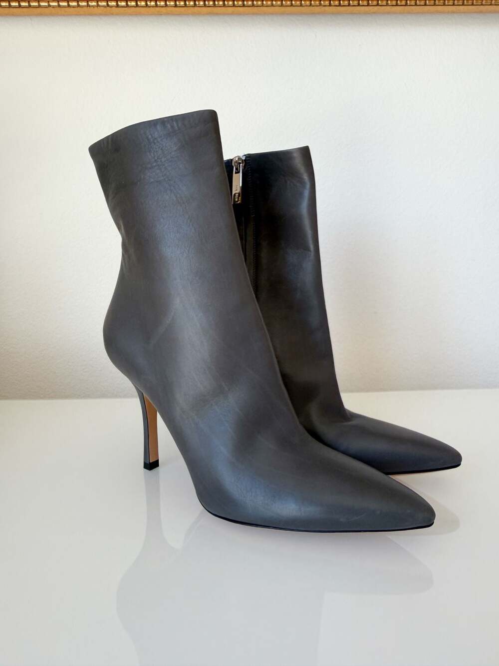 The Row Gloria leather stiletto ankle boots